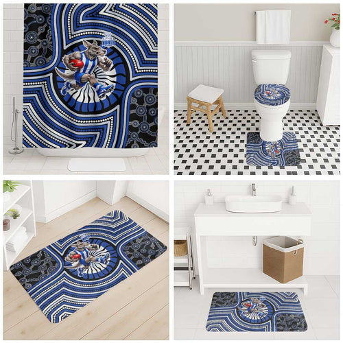 North Melbourne Kangaroos Bathroom Set Indigenous Monochrome Dot Art Mascot Style