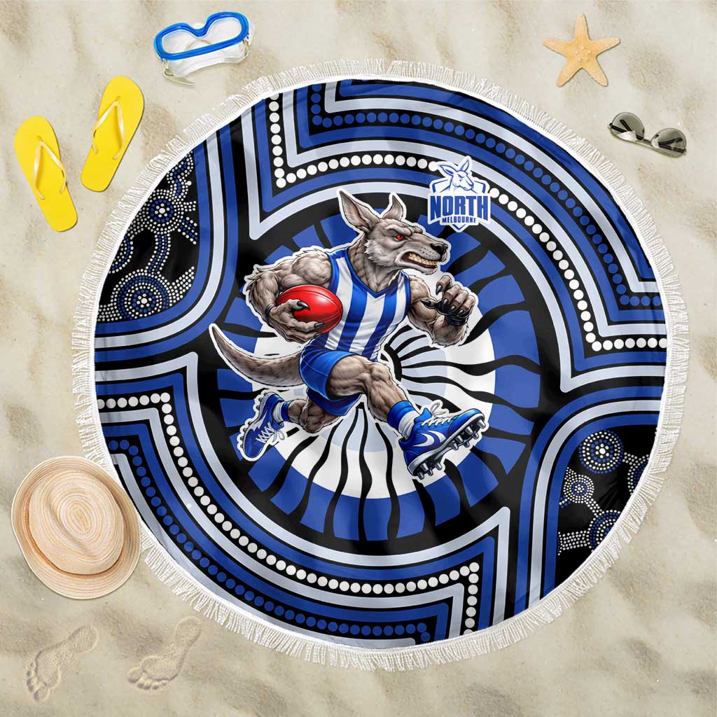 North Melbourne Kangaroos Beach Blanket Indigenous Monochrome Dot Art Mascot Style