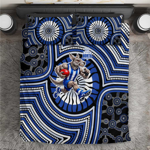 North Melbourne Kangaroos Bedding Set Indigenous Monochrome Dot Art Mascot Style