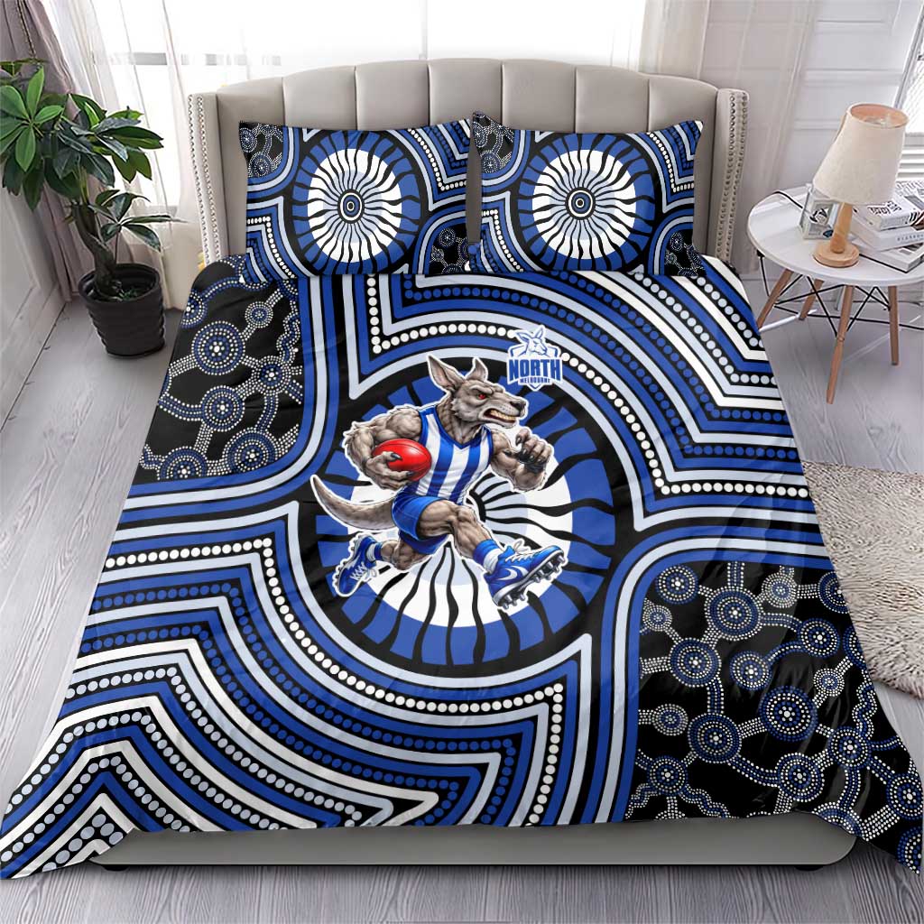 North Melbourne Kangaroos Bedding Set Indigenous Monochrome Dot Art Mascot Style