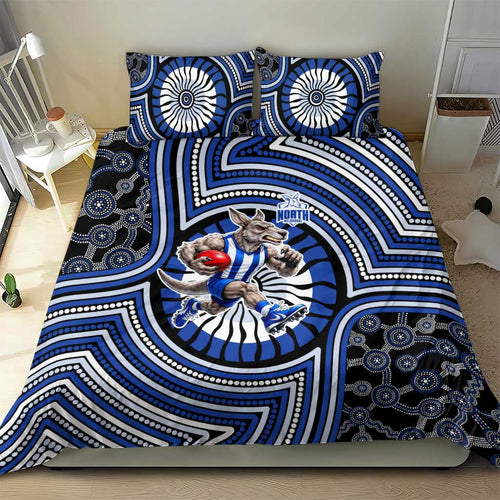 North Melbourne Kangaroos Bedding Set Indigenous Monochrome Dot Art Mascot Style