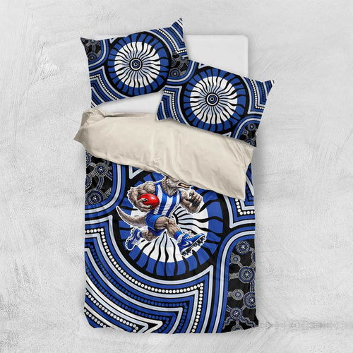 North Melbourne Kangaroos Bedding Set Indigenous Monochrome Dot Art Mascot Style