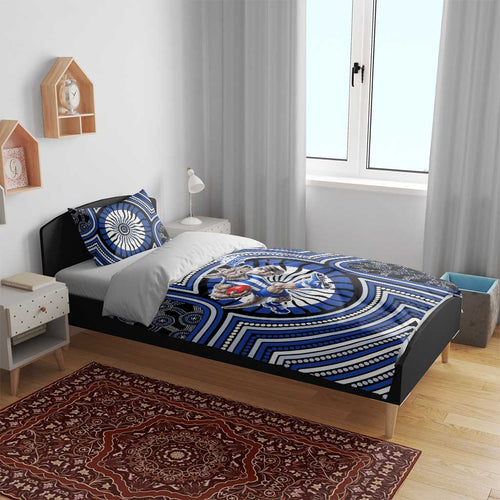 North Melbourne Kangaroos Bedding Set Indigenous Monochrome Dot Art Mascot Style
