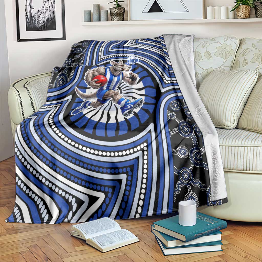 North Melbourne Kangaroos Blanket Indigenous Monochrome Dot Art Mascot Style