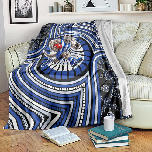 North Melbourne Kangaroos Blanket Indigenous Monochrome Dot Art Mascot Style