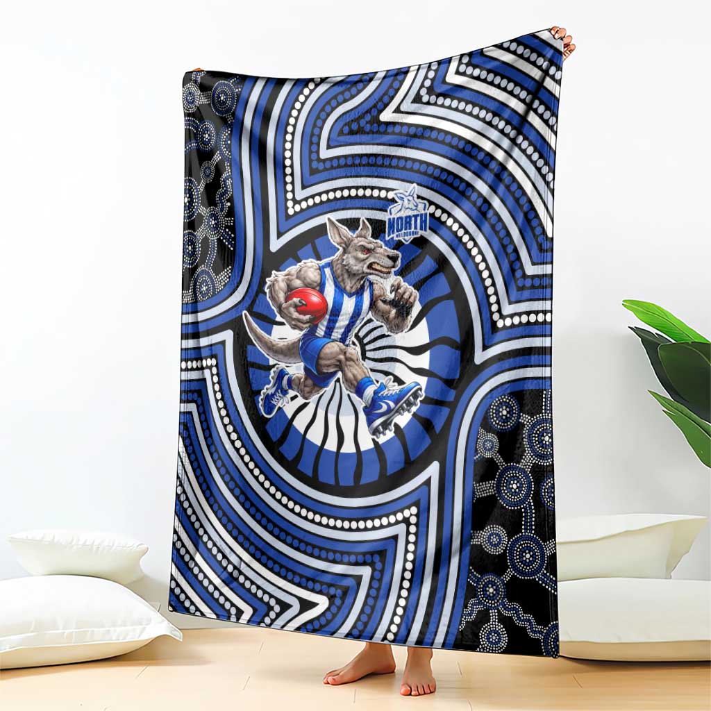 North Melbourne Kangaroos Blanket Indigenous Monochrome Dot Art Mascot Style
