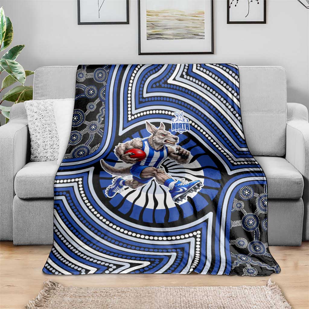 North Melbourne Kangaroos Blanket Indigenous Monochrome Dot Art Mascot Style