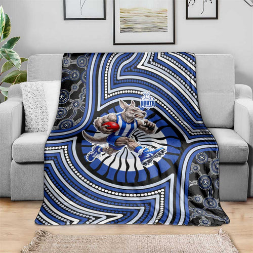 North Melbourne Kangaroos Blanket Indigenous Monochrome Dot Art Mascot Style