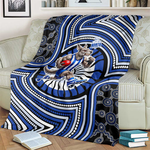 North Melbourne Kangaroos Blanket Indigenous Monochrome Dot Art Mascot Style