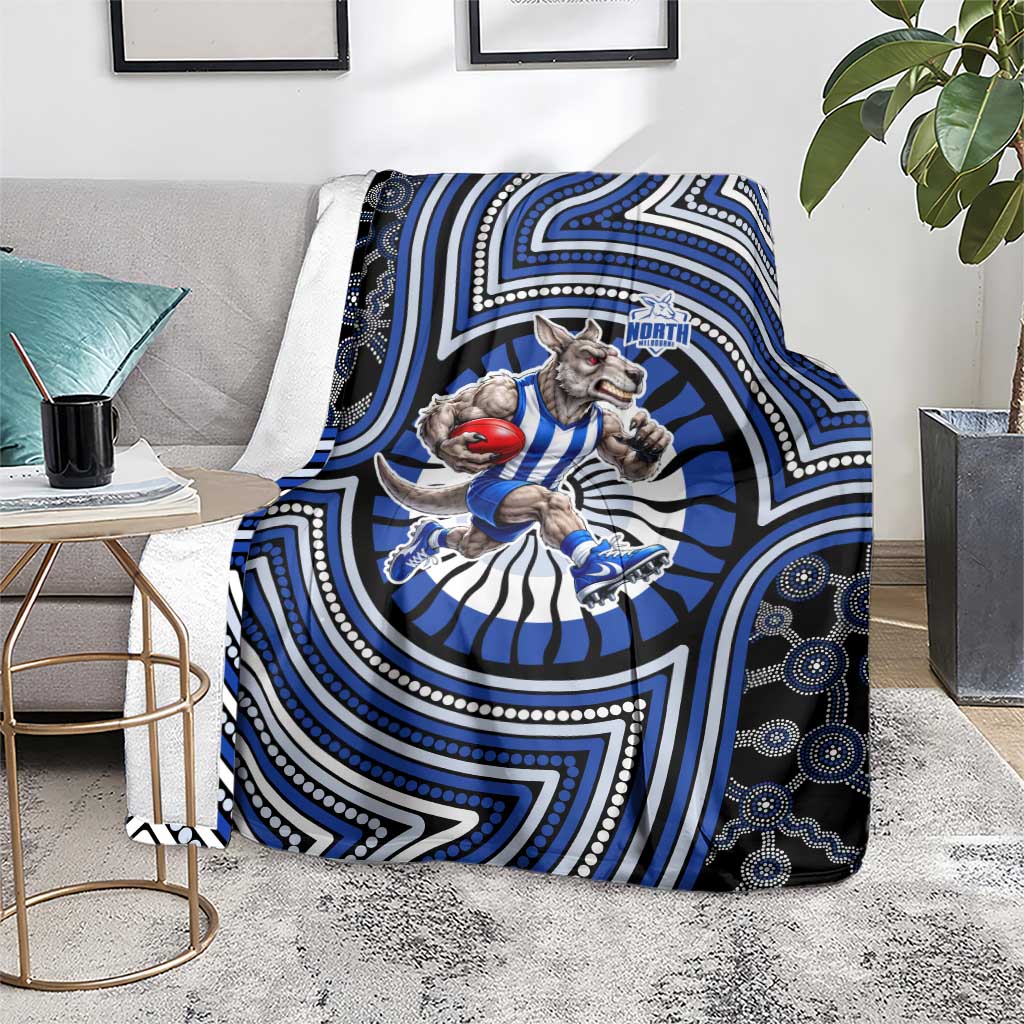 North Melbourne Kangaroos Blanket Indigenous Monochrome Dot Art Mascot Style