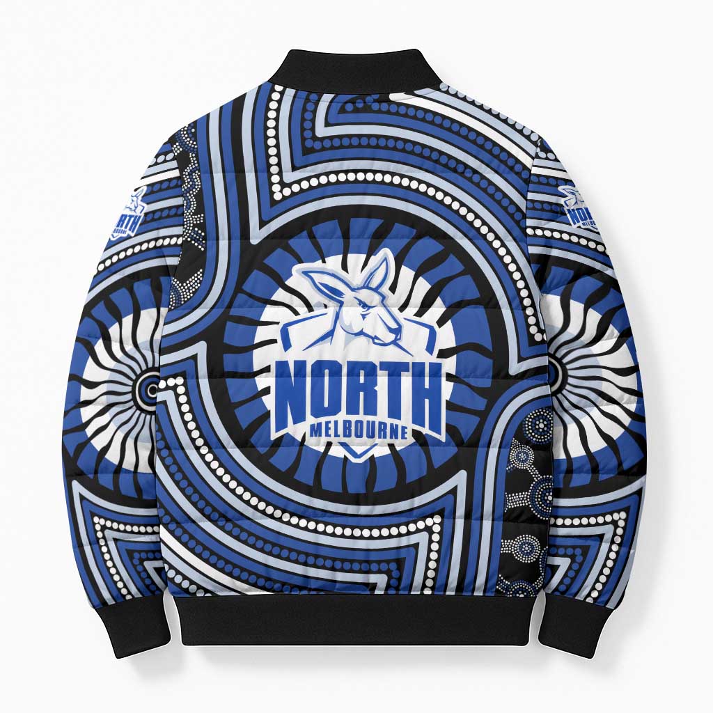 North Melbourne Kangaroos Bomber Puffer Jacket Indigenous Monochrome Dot Art Mascot Style