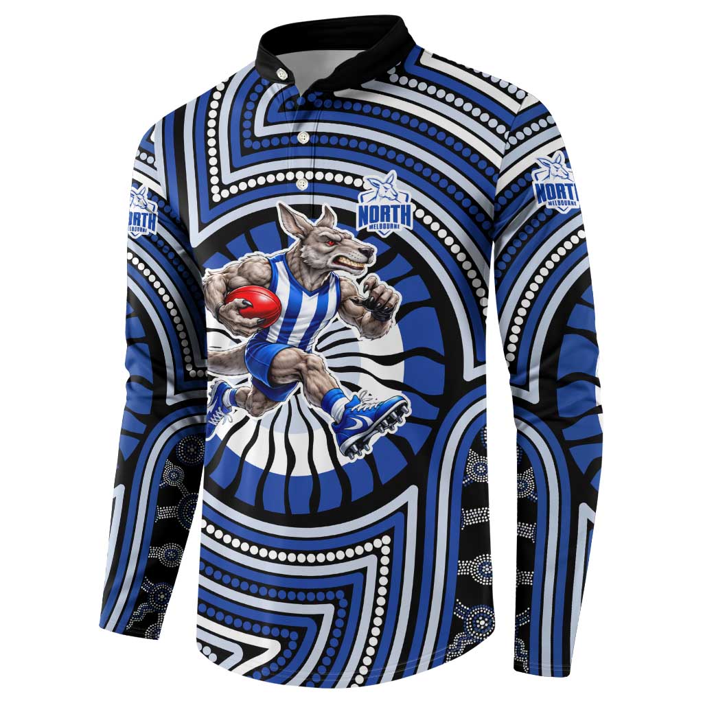 North Melbourne Kangaroos Button Sweatshirt Indigenous Monochrome Dot Art Mascot Style