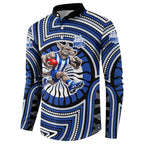 North Melbourne Kangaroos Button Sweatshirt Indigenous Monochrome Dot Art Mascot Style