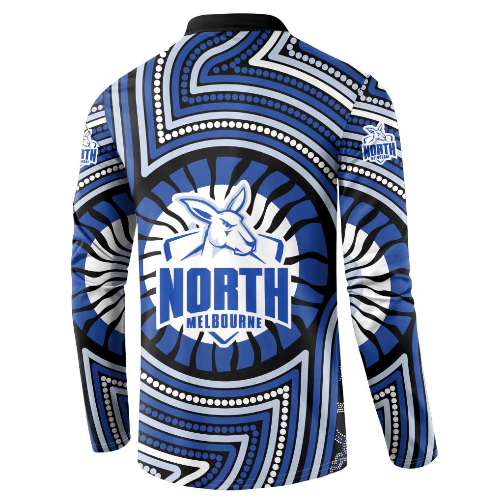 North Melbourne Kangaroos Button Sweatshirt Indigenous Monochrome Dot Art Mascot Style