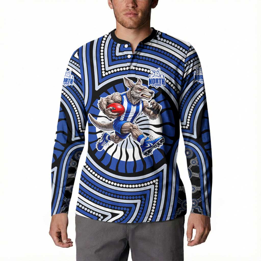 North Melbourne Kangaroos Button Sweatshirt Indigenous Monochrome Dot Art Mascot Style
