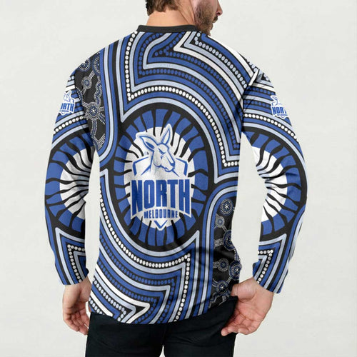North Melbourne Kangaroos Button Sweatshirt Indigenous Monochrome Dot Art Mascot Style