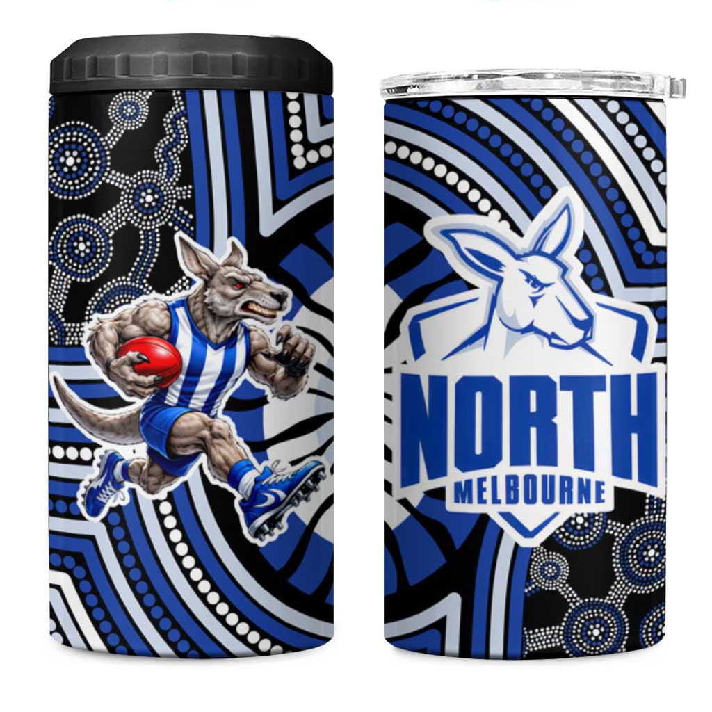 North Melbourne Kangaroos 4 in 1 Can Cooler Tumbler Indigenous Monochrome Dot Art Mascot Style