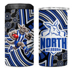 North Melbourne Kangaroos 4 in 1 Can Cooler Tumbler Indigenous Monochrome Dot Art Mascot Style
