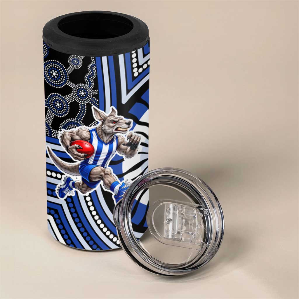 North Melbourne Kangaroos 4 in 1 Can Cooler Tumbler Indigenous Monochrome Dot Art Mascot Style