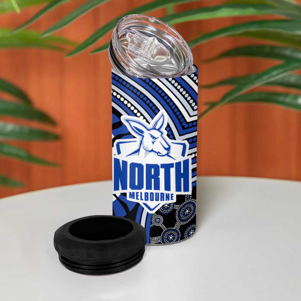 North Melbourne Kangaroos 4 in 1 Can Cooler Tumbler Indigenous Monochrome Dot Art Mascot Style
