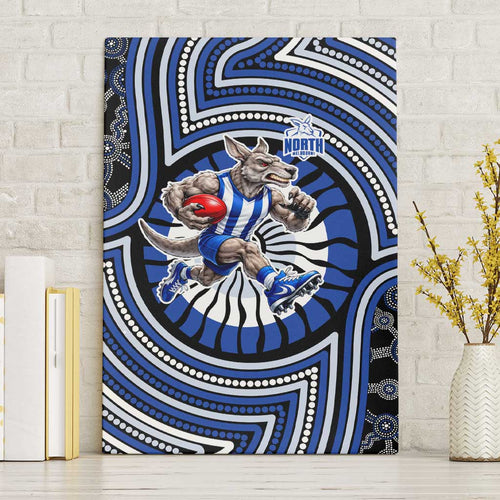 North Melbourne Kangaroos Canvas Wall Art Indigenous Monochrome Dot Art Mascot Style