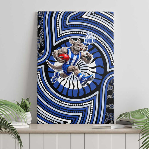 North Melbourne Kangaroos Canvas Wall Art Indigenous Monochrome Dot Art Mascot Style