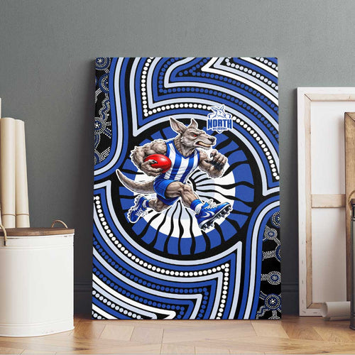 North Melbourne Kangaroos Canvas Wall Art Indigenous Monochrome Dot Art Mascot Style