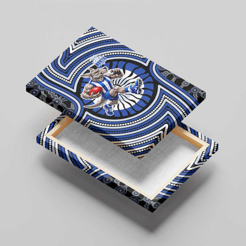 North Melbourne Kangaroos Canvas Wall Art Indigenous Monochrome Dot Art Mascot Style