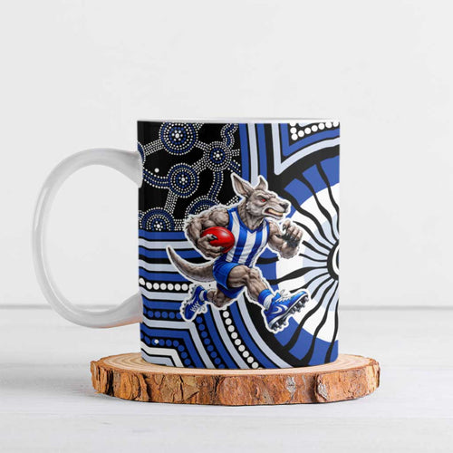 North Melbourne Kangaroos Ceramic Mug Indigenous Monochrome Dot Art Mascot Style