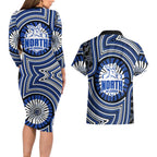 North Melbourne Kangaroos Couples Matching Long Sleeve Bodycon Dress and Hawaiian Shirt Indigenous Monochrome Dot Art Mascot Style