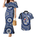 North Melbourne Kangaroos Couples Matching Mermaid Dress and Hawaiian Shirt Indigenous Monochrome Dot Art Mascot Style
