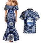 North Melbourne Kangaroos Couples Matching Mermaid Dress and Hawaiian Shirt Indigenous Monochrome Dot Art Mascot Style