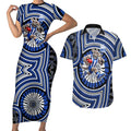 North Melbourne Kangaroos Couples Matching Short Sleeve Bodycon Dress and Hawaiian Shirt Indigenous Monochrome Dot Art Mascot Style