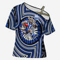 North Melbourne Kangaroos Cross Shoulder Shirt Indigenous Monochrome Dot Art Mascot Style