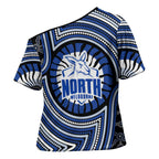 North Melbourne Kangaroos Cross Shoulder Shirt Indigenous Monochrome Dot Art Mascot Style