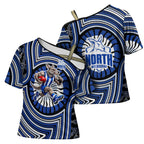 North Melbourne Kangaroos Cross Shoulder Shirt Indigenous Monochrome Dot Art Mascot Style