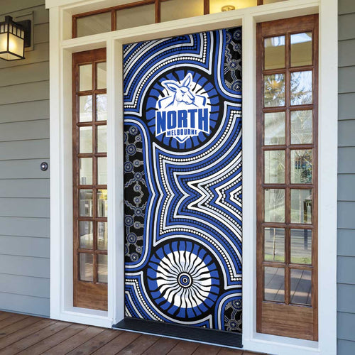 North Melbourne Kangaroos Door Cover Indigenous Monochrome Dot Art Mascot Style