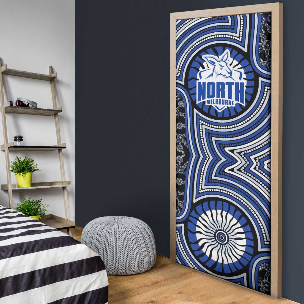 North Melbourne Kangaroos Door Cover Indigenous Monochrome Dot Art Mascot Style