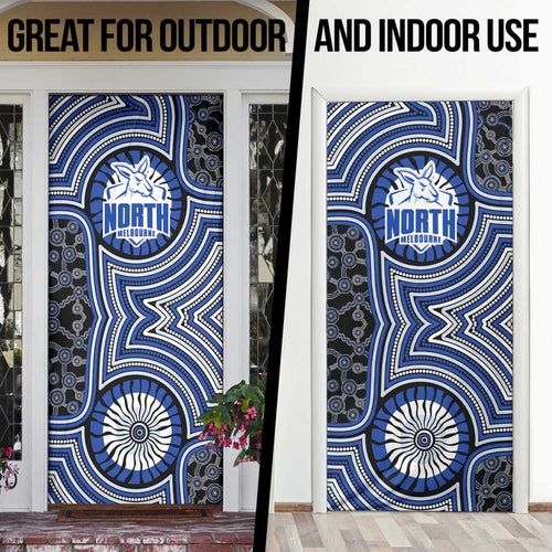 North Melbourne Kangaroos Door Cover Indigenous Monochrome Dot Art Mascot Style
