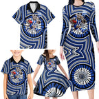 North Melbourne Kangaroos Family Matching Long Sleeve Bodycon Dress and Hawaiian Shirt Indigenous Monochrome Dot Art Mascot Style