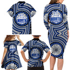 North Melbourne Kangaroos Family Matching Long Sleeve Bodycon Dress and Hawaiian Shirt Indigenous Monochrome Dot Art Mascot Style