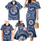 North Melbourne Kangaroos Family Matching Mermaid Dress and Hawaiian Shirt Indigenous Monochrome Dot Art Mascot Style