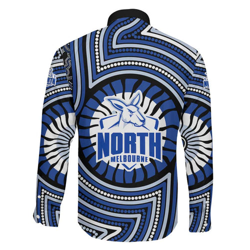 North Melbourne Kangaroos Family Matching Mermaid Dress and Hawaiian Shirt Indigenous Monochrome Dot Art Mascot Style