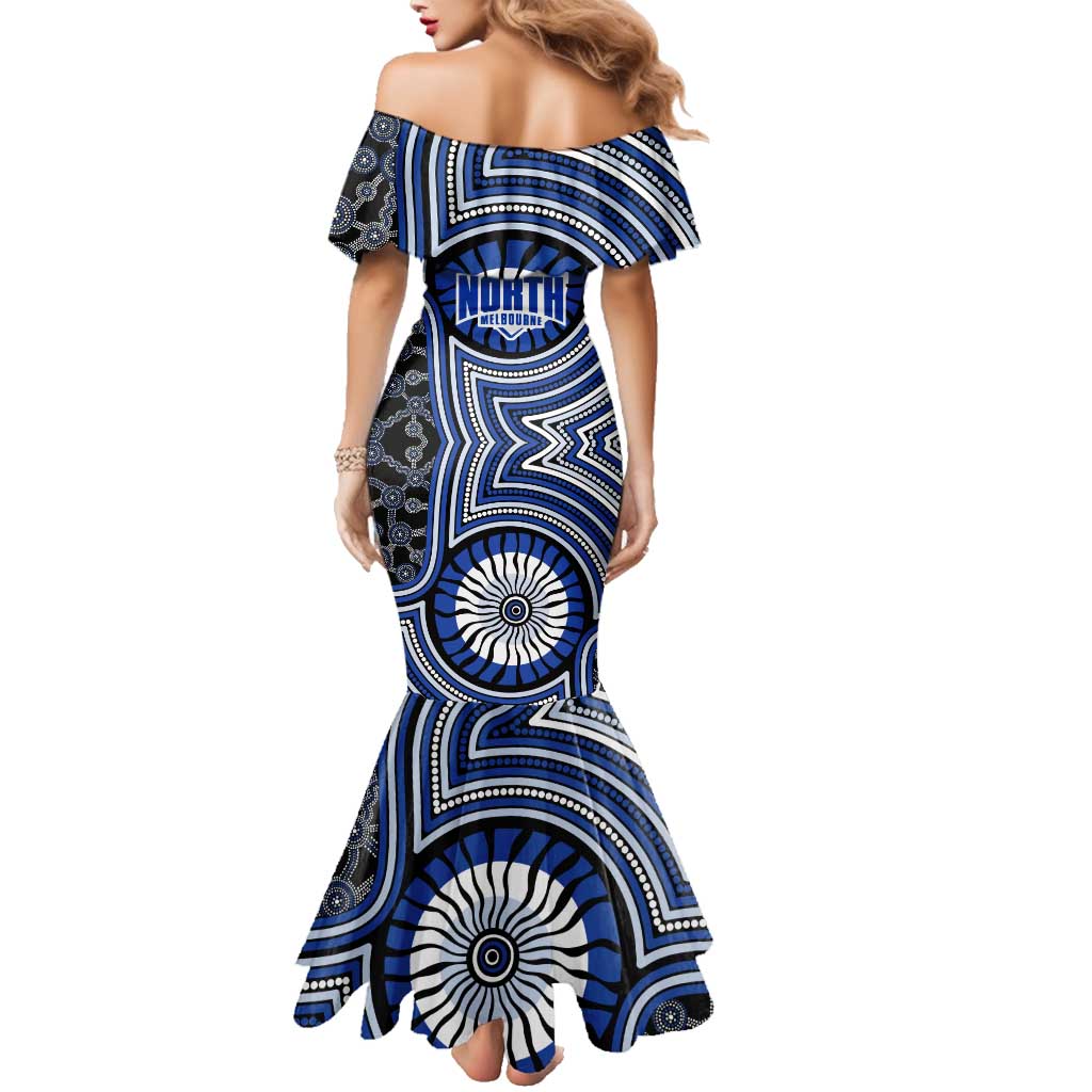 North Melbourne Kangaroos Family Matching Mermaid Dress and Hawaiian Shirt Indigenous Monochrome Dot Art Mascot Style