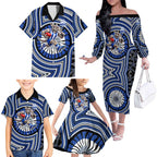 North Melbourne Kangaroos Family Matching Off The Shoulder Long Sleeve Dress and Hawaiian Shirt Indigenous Monochrome Dot Art Mascot Style