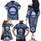 North Melbourne Kangaroos Family Matching Off The Shoulder Long Sleeve Dress and Hawaiian Shirt Indigenous Monochrome Dot Art Mascot Style