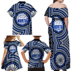 North Melbourne Kangaroos Family Matching Off Shoulder Maxi Dress and Hawaiian Shirt Indigenous Monochrome Dot Art Mascot Style