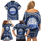 North Melbourne Kangaroos Family Matching Off Shoulder Short Dress and Hawaiian Shirt Indigenous Monochrome Dot Art Mascot Style