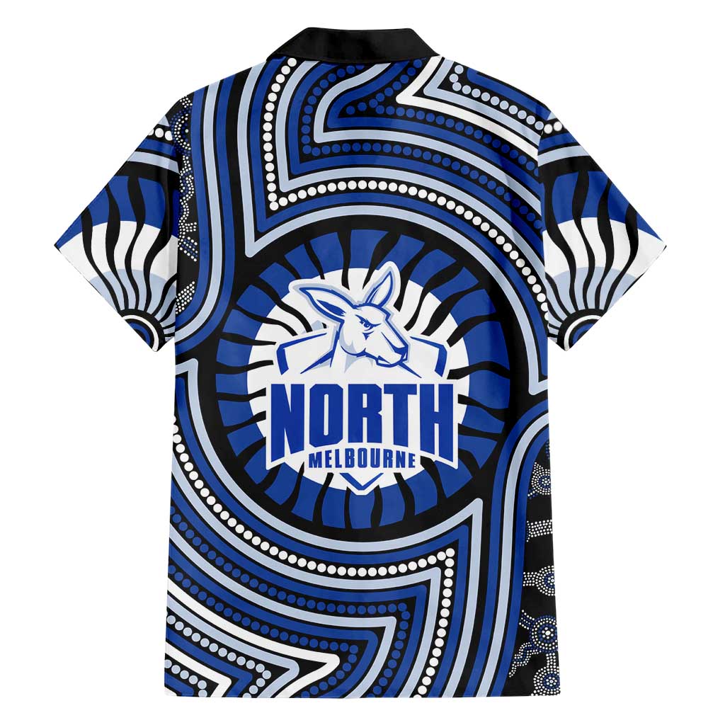 North Melbourne Kangaroos Family Matching Off Shoulder Short Dress and Hawaiian Shirt Indigenous Monochrome Dot Art Mascot Style