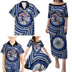 North Melbourne Kangaroos Family Matching Puletasi and Hawaiian Shirt Indigenous Monochrome Dot Art Mascot Style